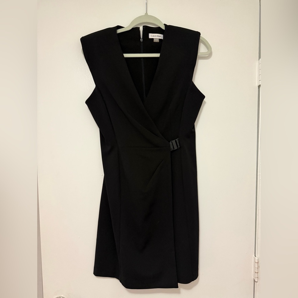 Calvin Klein Black Sleeveless V-Neck Midi Wrap Dress